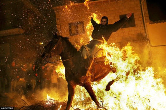 Lễ hội phi ngựa qua lửa độc đáo ở Tây Ban Nha